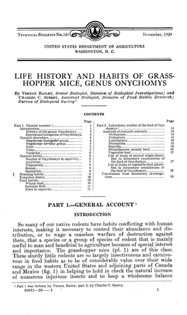 Life History and Habits of Grass- Hopper Mice, Genus Onychomys