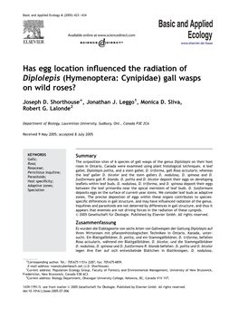 Has Egg Location Influenced the Radiation of Diplolepis (Hymenoptera: Cynipidae) Gall Wasps on Wild Roses?