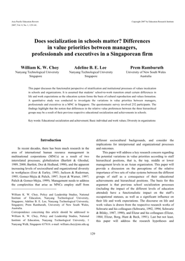 Does Socialization in Schools Matter? Differences in Value Priorities Between Managers, Professionals and Executives in a Singaporean Firm