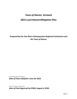 Town of Sharon, Vermont 2015 Local Hazard Mitigation Plan