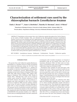 Characterization of Settlement Cues Used by the Rhizocephalan Barnacle Loxothylacus Texanus
