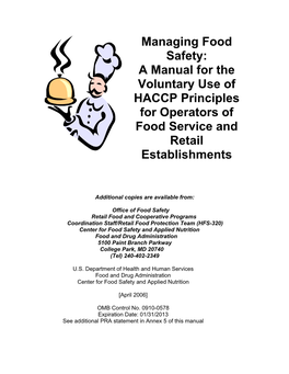 Managing Food Safety: a Manual for the Voluntary Use of HACCP Principles for Operators of Food Service and Retail Establishments