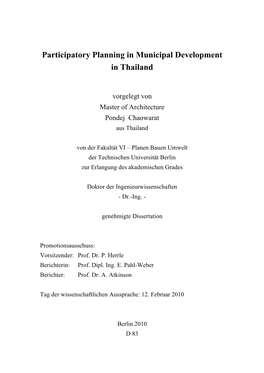 Participatory Planning in Municipal Development in Thailand