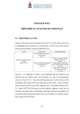 Chapter Five Rhetorical Analysis of Amos 8:4-8