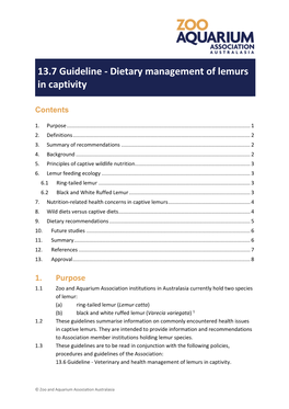 13.7 Guideline - Dietary Management of Lemurs in Captivity