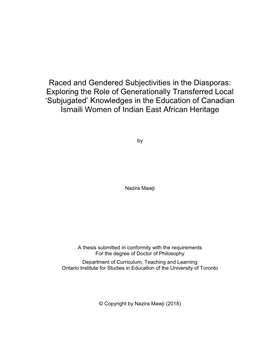 Raced and Gendered Subjectivities in the Diasporas: Exploring the Role of Generationally Transferred Local 'Subjugated'