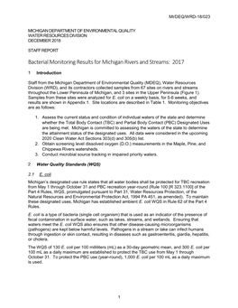 Bacterial Monitoring Results for Michigan Rivers and Streams: 2017