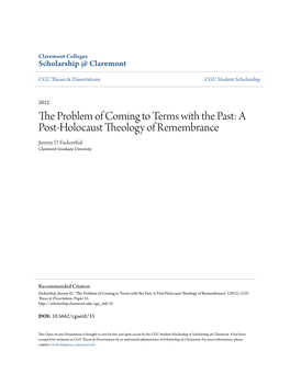 The Problem of Coming to Terms with the Past: a Post-Holocaust Theology of Remembrance