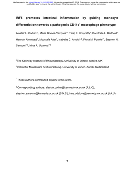 IRF5 Promotes Intestinal Inflammation by Guiding Monocyte Differentiation