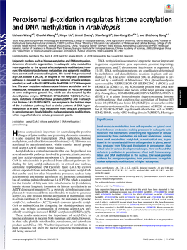 Peroxisomal Β-Oxidation Regulates Histone Acetylation and DNA Methylation in Arabidopsis