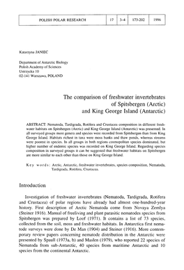 The Comparison of Freshwater Invertebrates of Spitsbergen (Arctic) and King George Island (Antarctic)