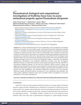 Phytochemical, Biological and Computational Investigations of Erythrina Fusca Lour