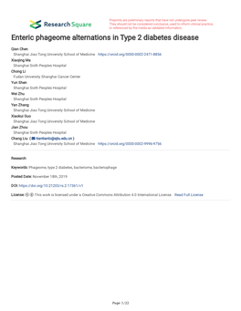 Enteric Phageome Alternations in Type 2 Diabetes Disease