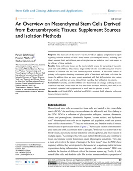 An Overview on Mesenchymal Stem Cells Derived from Extraembryonic Tissues: Supplement Sources and Isolation Methods