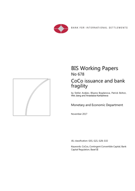 BIS Working Papers No 678 Coco Issuance and Bank Fragility