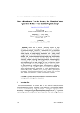 Does a Distributed Practice Strategy for Multiple Choice Questions Help Novices