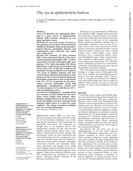 The Eye in Epidermolysis Bullosa Br J Ophthalmol: First Published As 10.1136/Bjo.83.3.323 on 1 March 1999