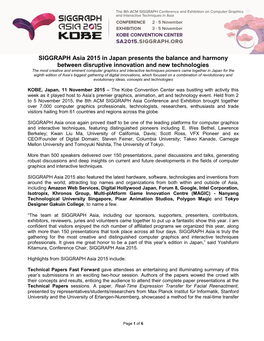 SIGGRAPH Asia 2015 in Japan Presents The