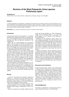 Revision of the West Palaearctic Cimex Species. Preliminary Report