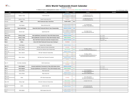 2021 World Taekwondo Event Calendar