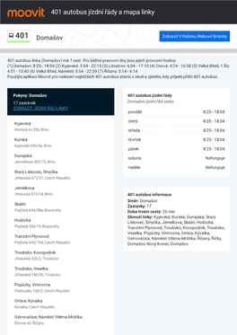 401 Autobus Jízdní Řády a Mapa Cesty Linky