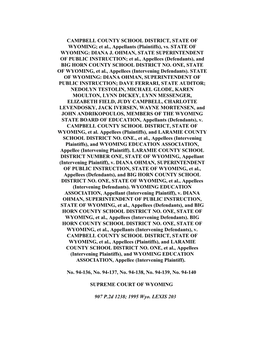 CAMPBELL COUNTY SCHOOL DISTRICT, STATE of WYOMING; Et Al., Appellants (Plaintiffs), Vs