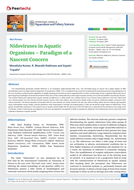 Nidoviruses in Aquatic Organisms - Paradigm of a Nascent Concern