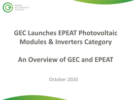 GEC Launches EPEAT Photovoltaic Modules & Inverters Category An