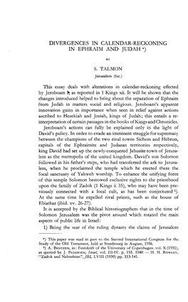 Divergences in Calendar-Reckoning in Ephraim and Judah *)