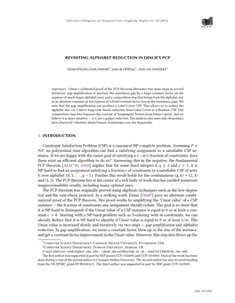 REVISITING ALPHABET REDUCTION in DINUR's PCP 1. INTRODUCTION Constraint Satisfaction Problem