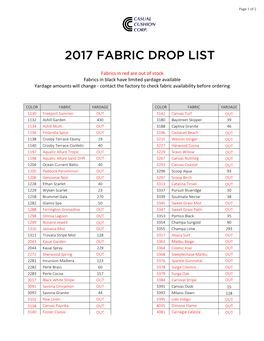 2017 Fabric Drop List