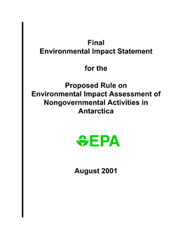 Final Environmental Impact Statement for the Proposed Rule on Environmental Impact Assessment of Nongovernmental Activities in Antarctica