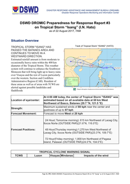 DSWD DROMIC Preparedness for Response Report #3 on Tropical Storm “Isang” (I.N