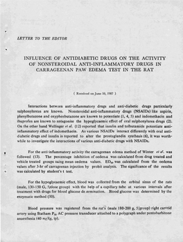 Influence of Antidiabetic Drugs on the Activity of Nonsteroidal Anti-Inflammatory Drugs in Carrageenan Paw Edema Test in the Rat