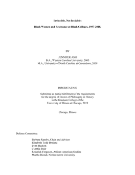 Black Women and Resistance at Black Colleges, 1957-2018. BY