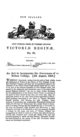 21 and 22 Victoriae 1858 No 38 Nelson College