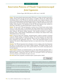 Innervation Patterns of Thumb Trapeziometacarpal Joint Ligaments