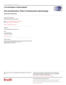 Erôs and Education : Plato's Transformative Epistemology