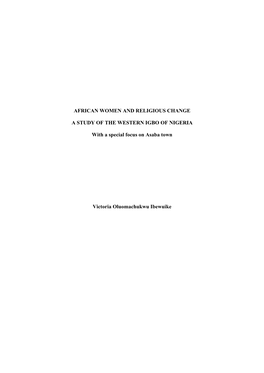 African Women and Religious Change a Study of The