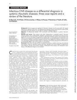 Infectious CNS Disease As a Differential Diagnosis in Systemic