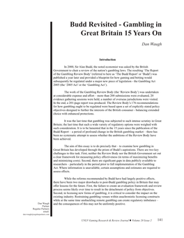 Budd Revisited - Gambling in Great Britain 15 Years On