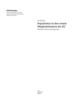 Populismus in Den Neuen Mitgliedsländern Der EU Potentiale, Akteure, Konsequenzen