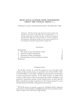 RIGID LOCAL SYSTEMS with MONODROMY GROUP the CONWAY GROUP Co3