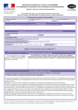 Demande D'examen Au Cas Par Cas Préalable À La Réalisation Éventuelle