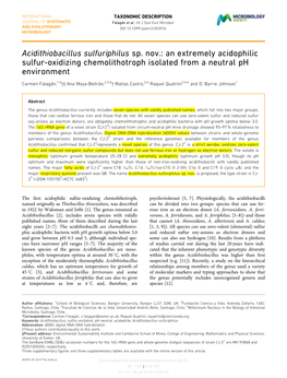 Acidithiobacillus Sulfuriphilus Sp. Nov.: an Extremely Acidophilic Sulfur-Oxidizing Chemolithotroph Isolated from a Neutral Ph Environment