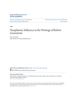 Neoplatonic Influence in the Writings of Robert Grosseteste John S