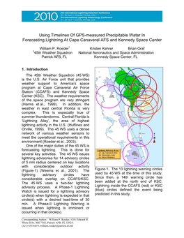 Using Timelines of GPS-Measured Precipitable Water in Forecasting Lightning at Cape Canaveral AFS and Kennedy Space Center