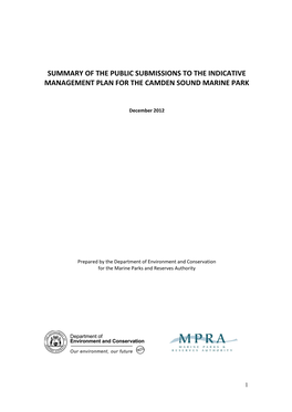 Summary of the Public Submissions to the Indicative Management Plan for the Camden Sound Marine Park