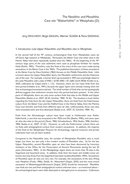 The Neolithic and Mesolithic Cave Site “Blätterhöhle” in Westphalia, D