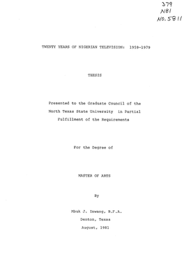 Twenty Years of Nigerian Television: 1959-1979 Thesis